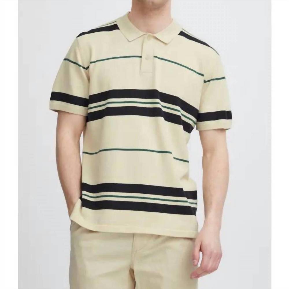 NEW BLEND knitted striped polo shirt in beige